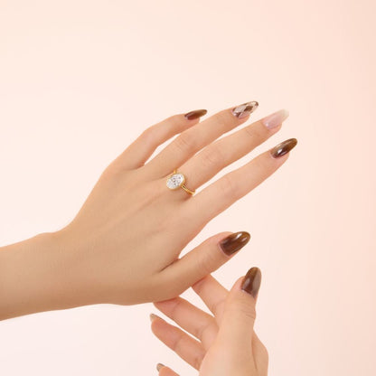 Oval Bezel Rhodium-Plated Ring