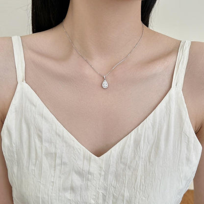 Pear Halo Rhodium-Plated Necklace