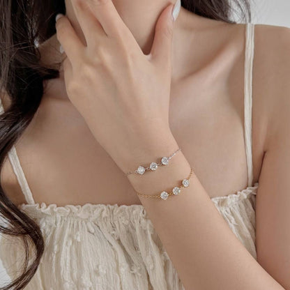 Three-Stone Crystal Round Rhodium-Plated Bracelet