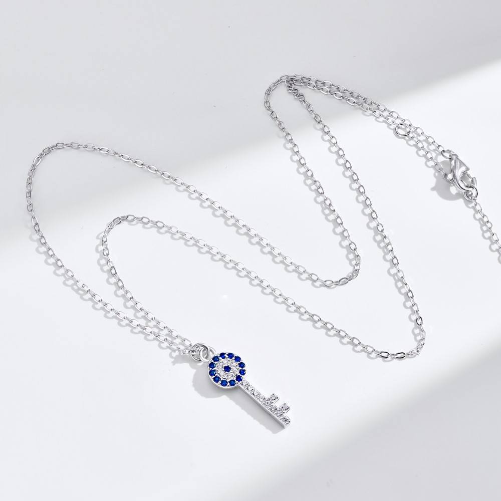 Evil Eye Key Rhodium-Plated Necklace