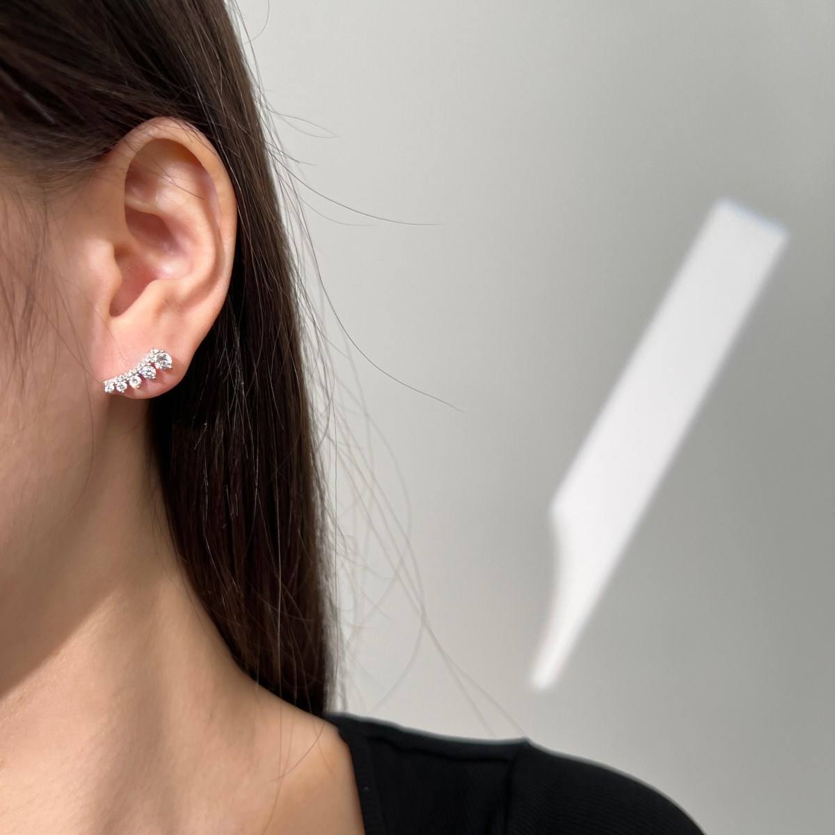 Crawler Crystal Rhodium-Plated Stud Earrings