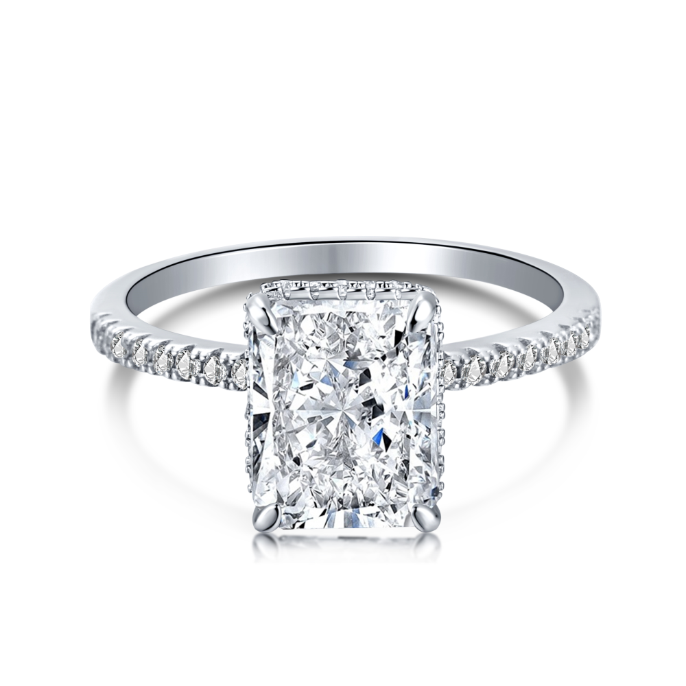 8A Radiant Cut Rhodium-Plated Ring