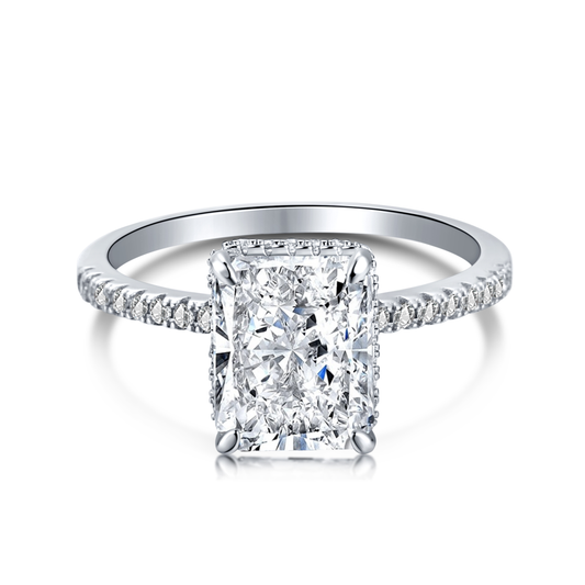 8A Radiant Cut Rhodium-Plated Ring