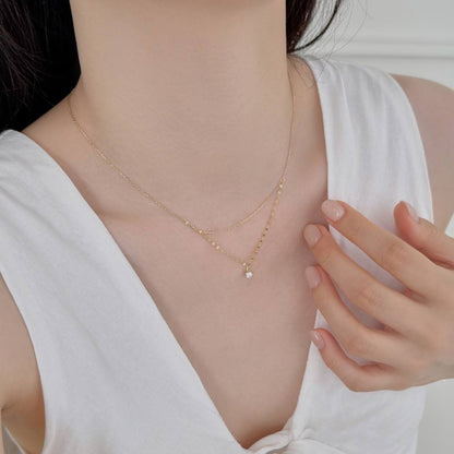 Layered Solitaire Rhodium-Plated Necklace