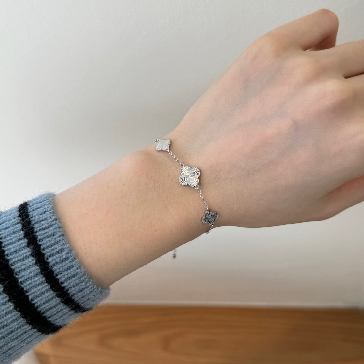 Three-Clover Rhodium-Plated Bracelet