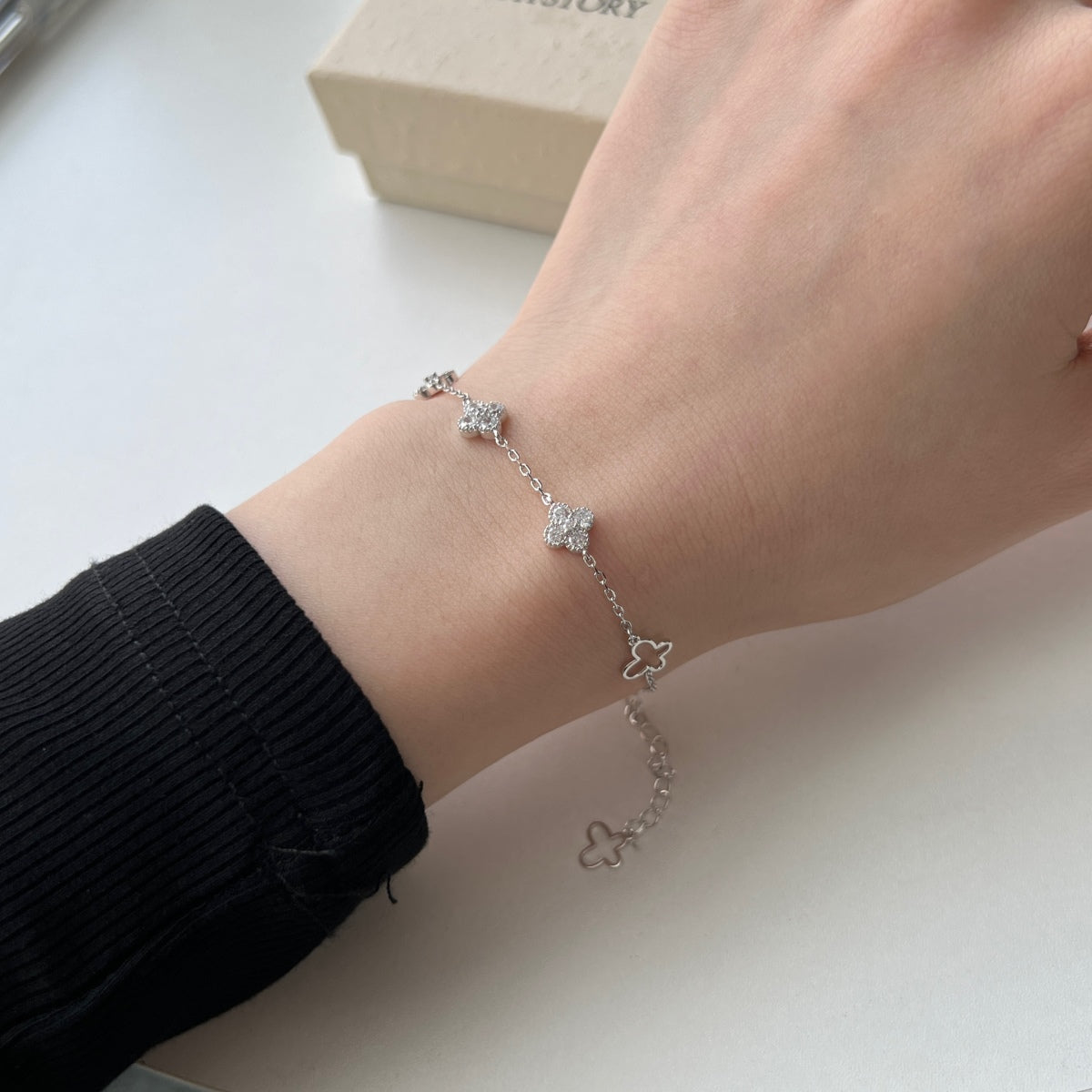 Butterfly Crystal Clover Rhodium-Plated Bracelet