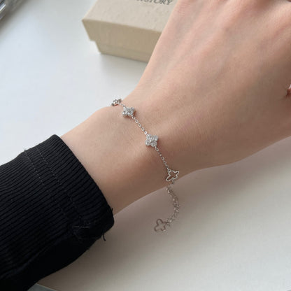 Butterfly Crystal Clover Rhodium-Plated Bracelet