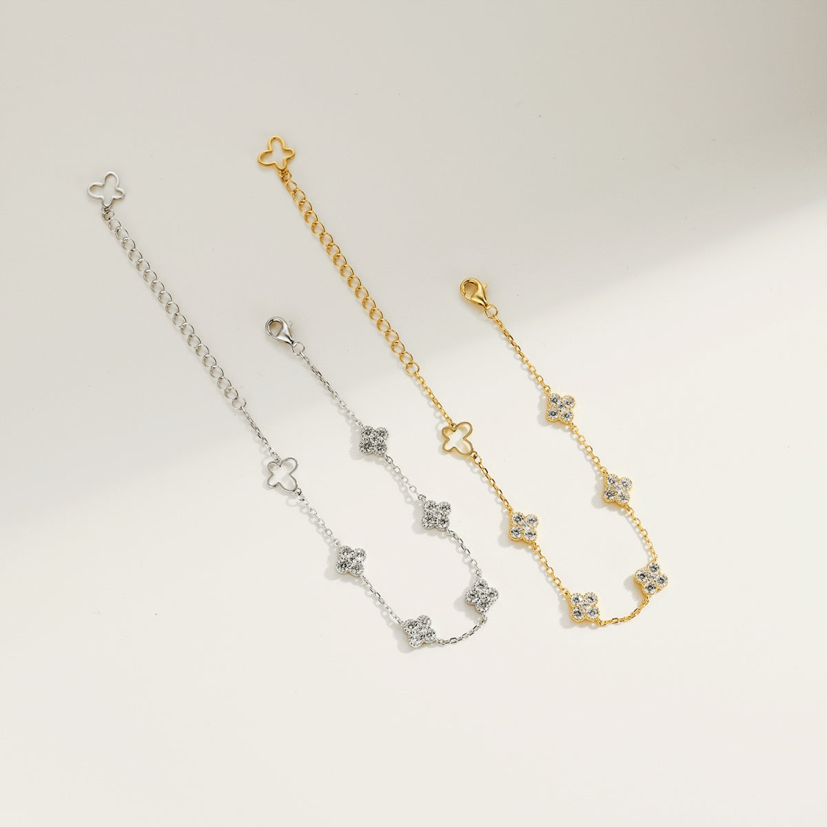 Butterfly Crystal Clover Rhodium-Plated Bracelet