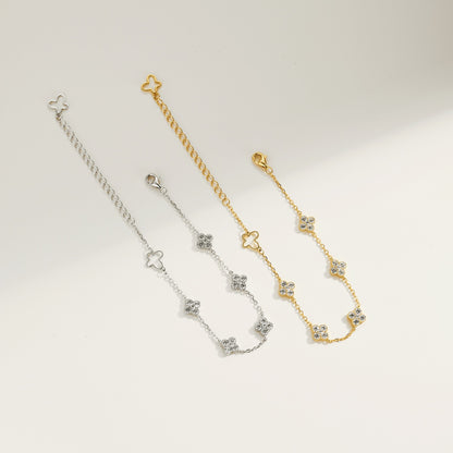 Butterfly Crystal Clover Rhodium-Plated Bracelet