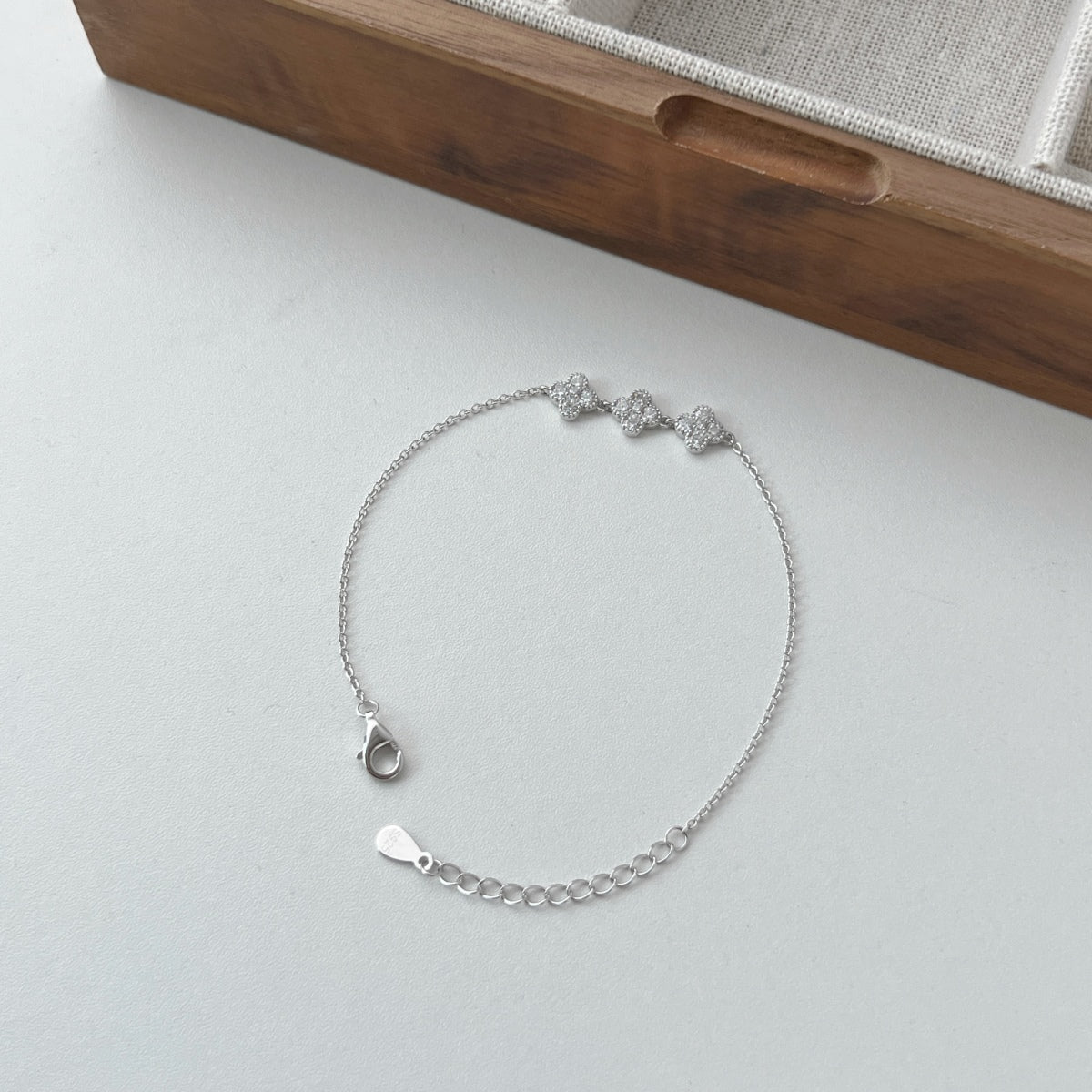 Mini Three-Clover Crystal Rhodium-Plated Bracelet