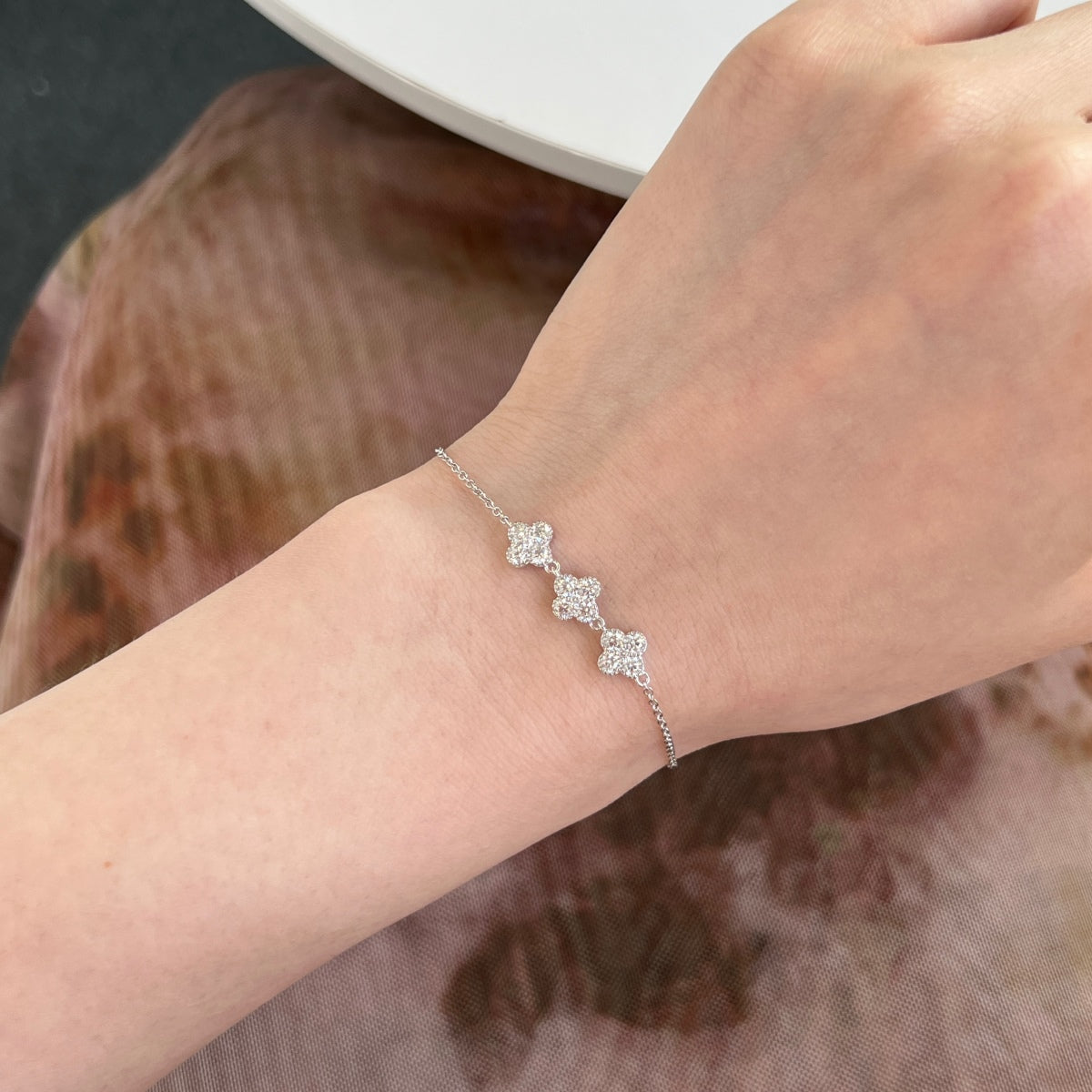 Mini Three-Clover Crystal Rhodium-Plated Bracelet