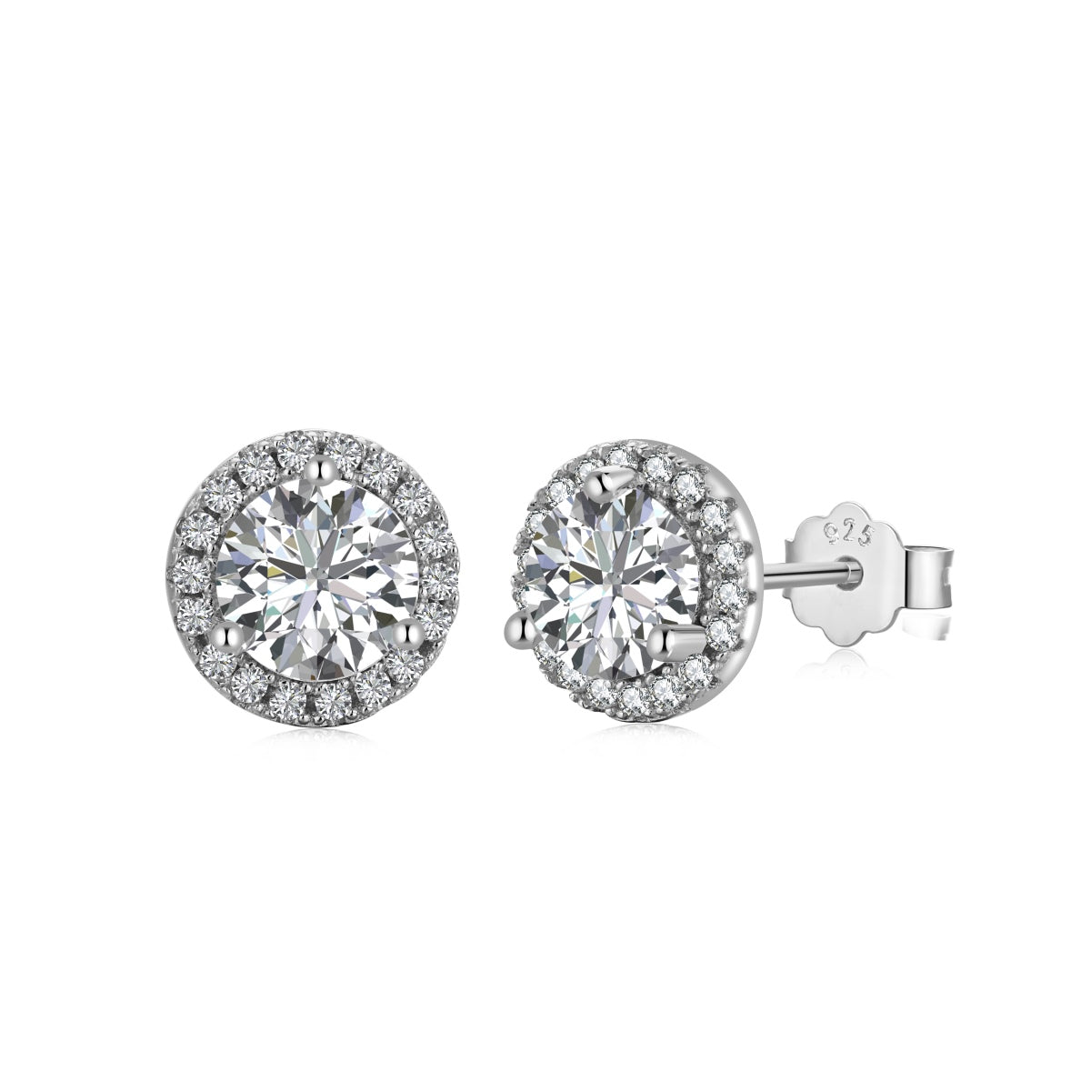 Round Crystal Rhodium-Plated Stud Earrings