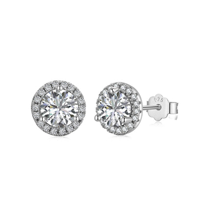 Round Crystal Rhodium-Plated Stud Earrings