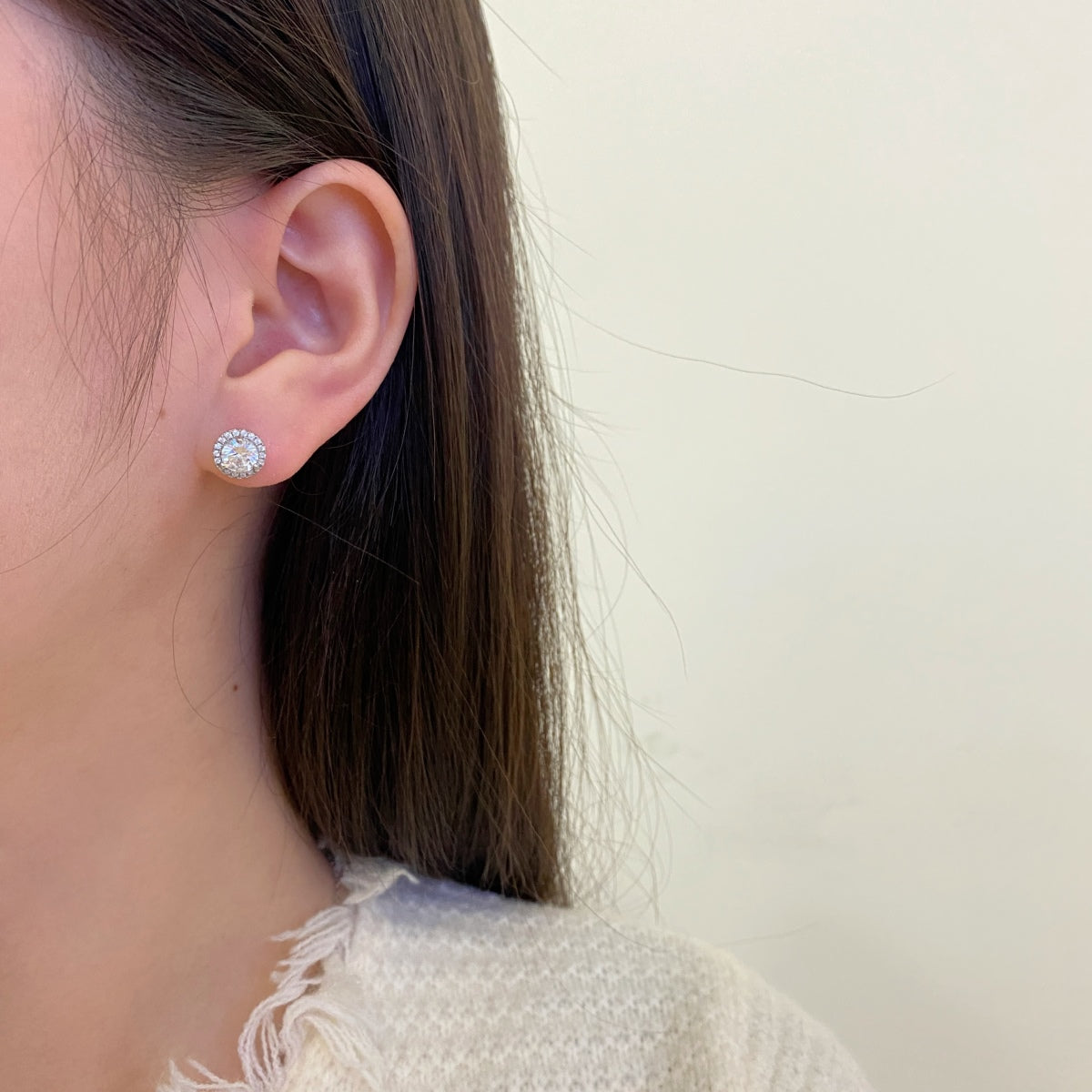 Round Crystal Rhodium-Plated Stud Earrings