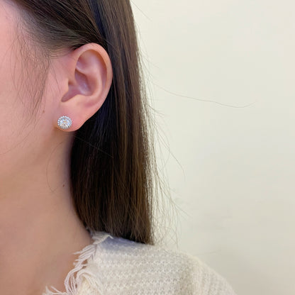 Round Crystal Rhodium-Plated Stud Earrings