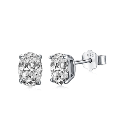 Oval Mini Crystal Rhodium-Plated Stud Earrings