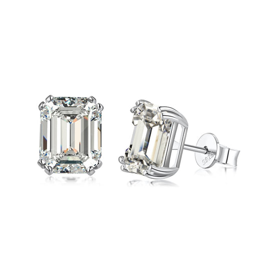 Big Emerald Crystal Rhodium-Plated Stud Earrings