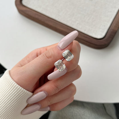 Big Emerald Crystal Rhodium-Plated Stud Earrings