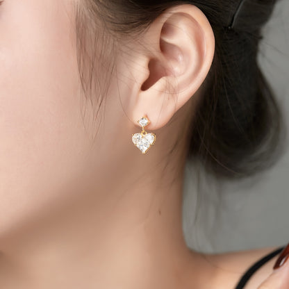 Dangling Heart Rhodium-Plated Stud Earrings