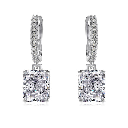 Emerald Stone Dangling Rhodium-Plated Hoops