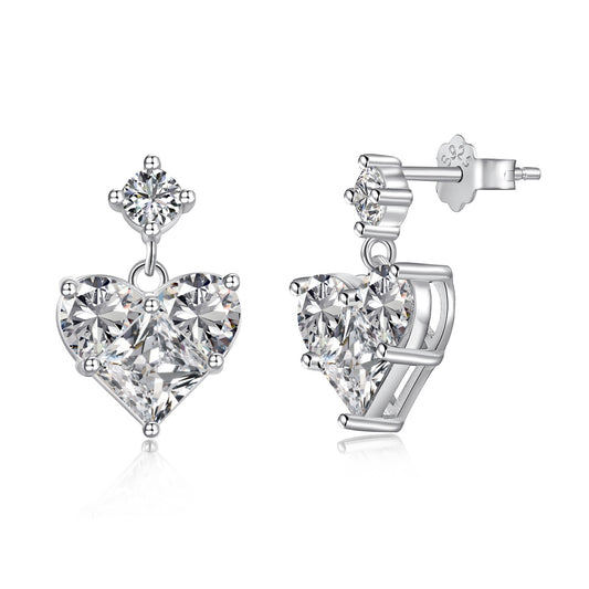 Dangling Heart Rhodium-Plated Stud Earrings