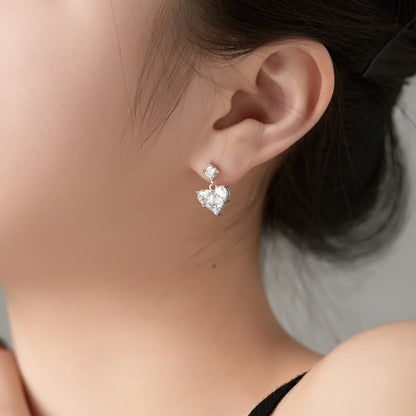 Dangling Heart Rhodium-Plated Stud Earrings