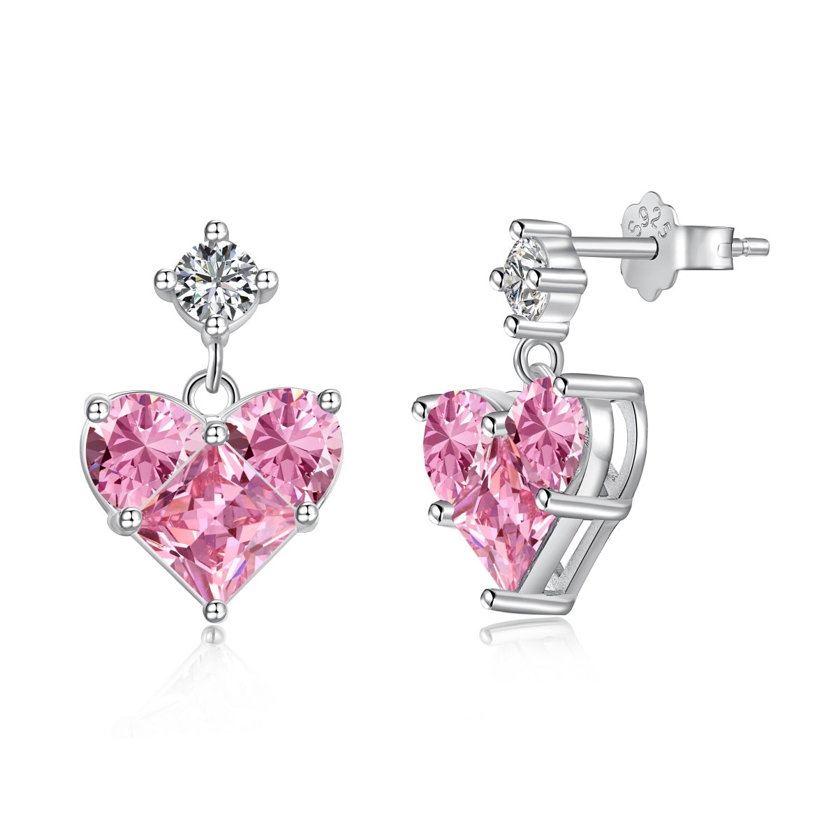 Dangling Heart Rhodium-Plated Stud Earrings