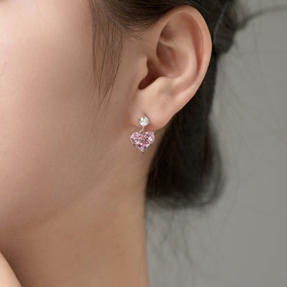 Dangling Heart Rhodium-Plated Stud Earrings