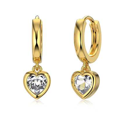 Dangling Mini Heart Rhodium-Plated Hoop Earrings