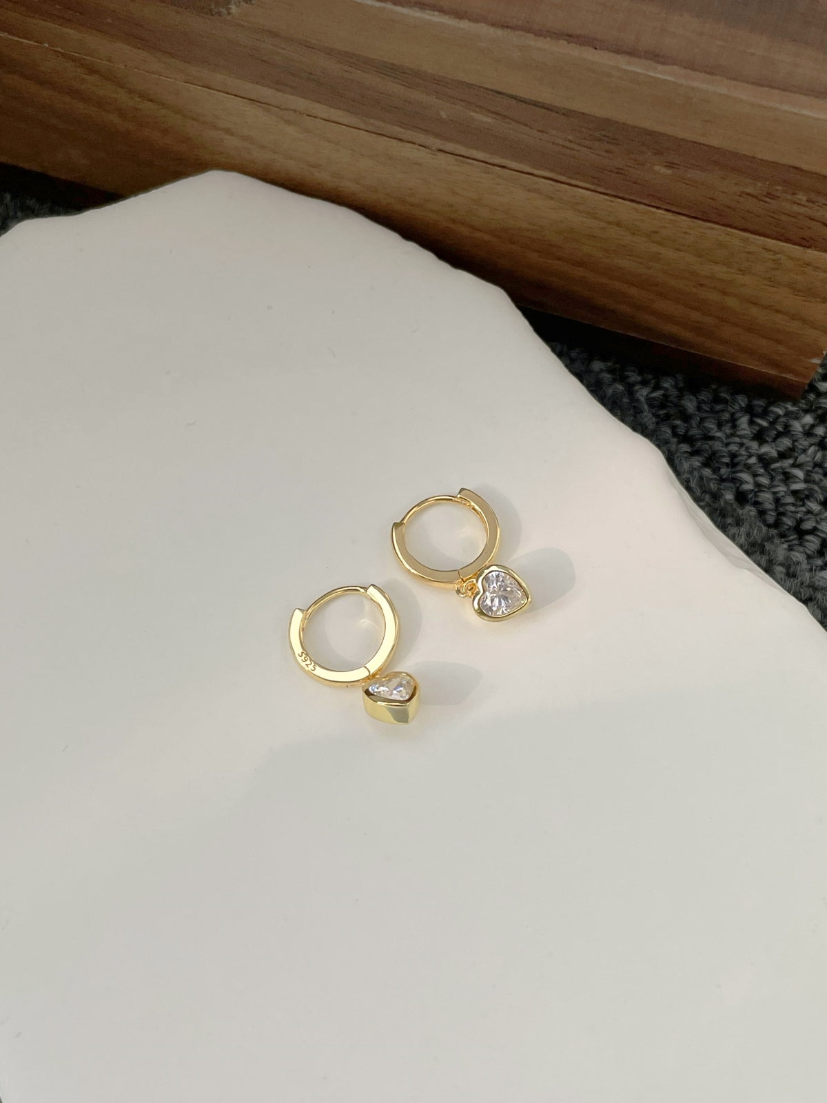 Mini Heart Dangling Rhodium Hoops