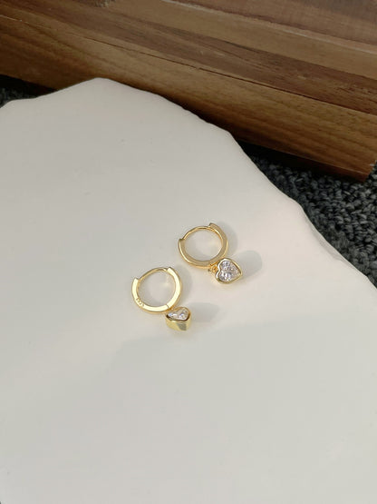 Mini Heart Dangling Rhodium Hoops