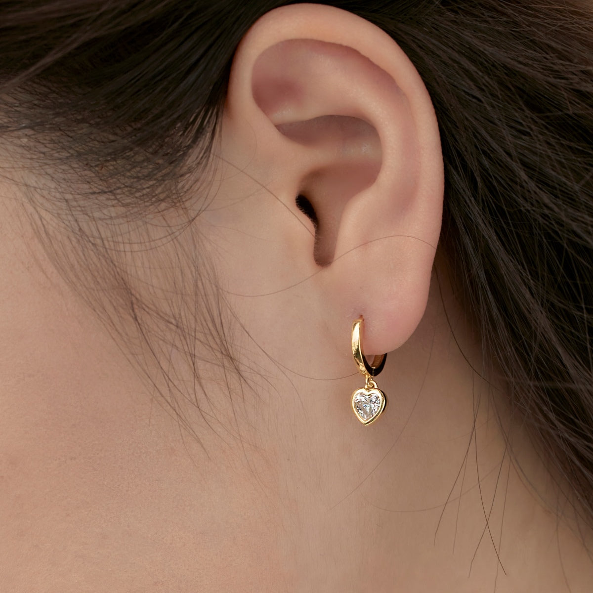 Dangling Mini Heart Rhodium-Plated Hoop Earrings