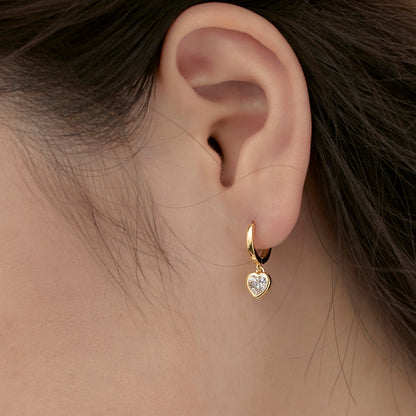 Dangling Mini Heart Rhodium-Plated Hoop Earrings