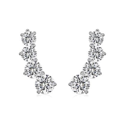 Four-Stone Rhodium-Plated Ear Cuffs