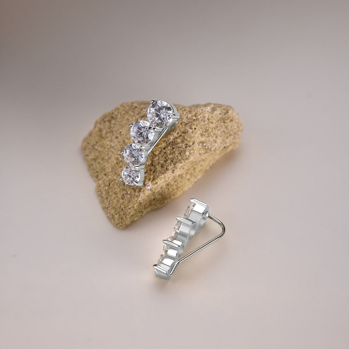 Four-Stone Rhodium-Plated Ear Cuffs