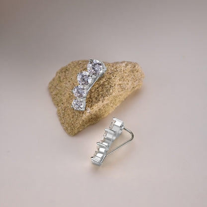 Four-Stone Rhodium-Plated Ear Cuffs