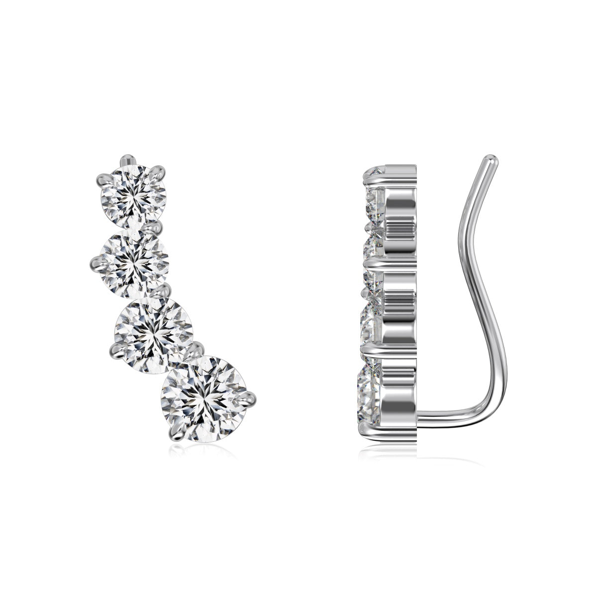 Four-Stone Rhodium-Plated Ear Cuffs