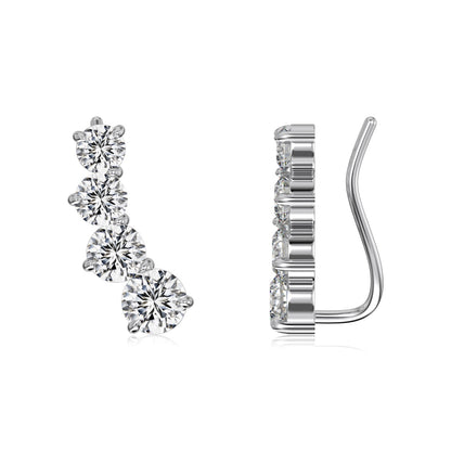 Four-Stone Rhodium-Plated Ear Cuffs