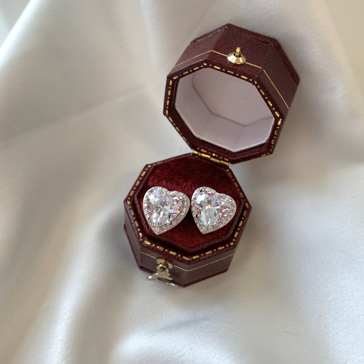 Big Heart Halo Crystal Rhodium Stud Earrings