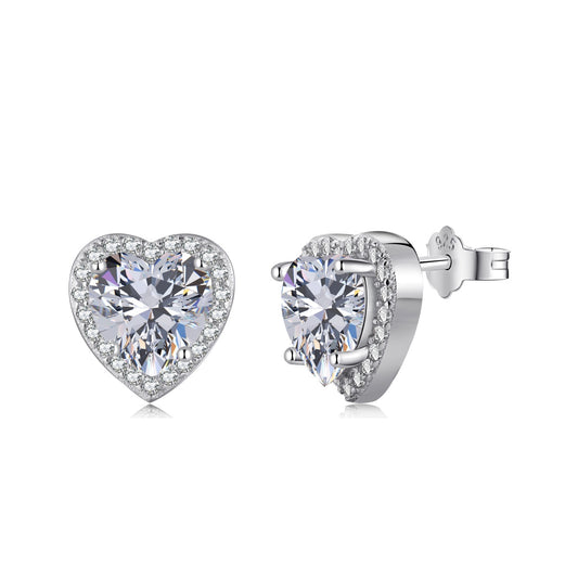 Big Heart Halo Crystal Rhodium Stud Earrings
