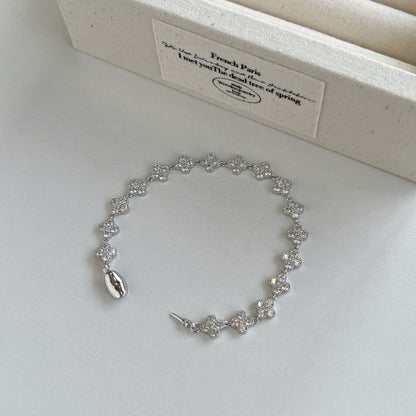 Multi-Petal Clover Rhodium-Plated Bracelet