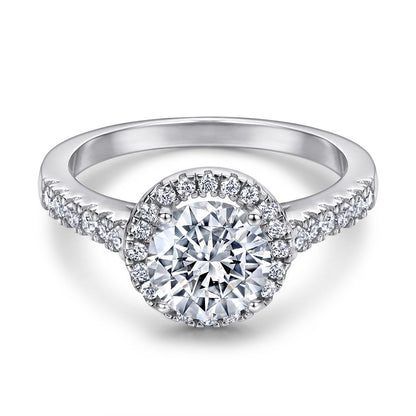 Crystal Round Rhodium-Plated Ring