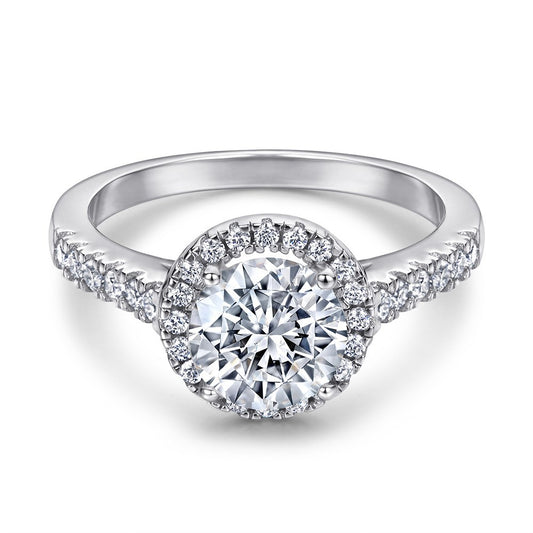 Crystal Round Rhodium-Plated Ring