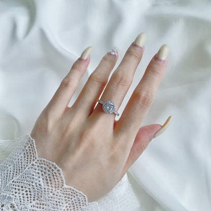 Crystal Round Rhodium-Plated Ring