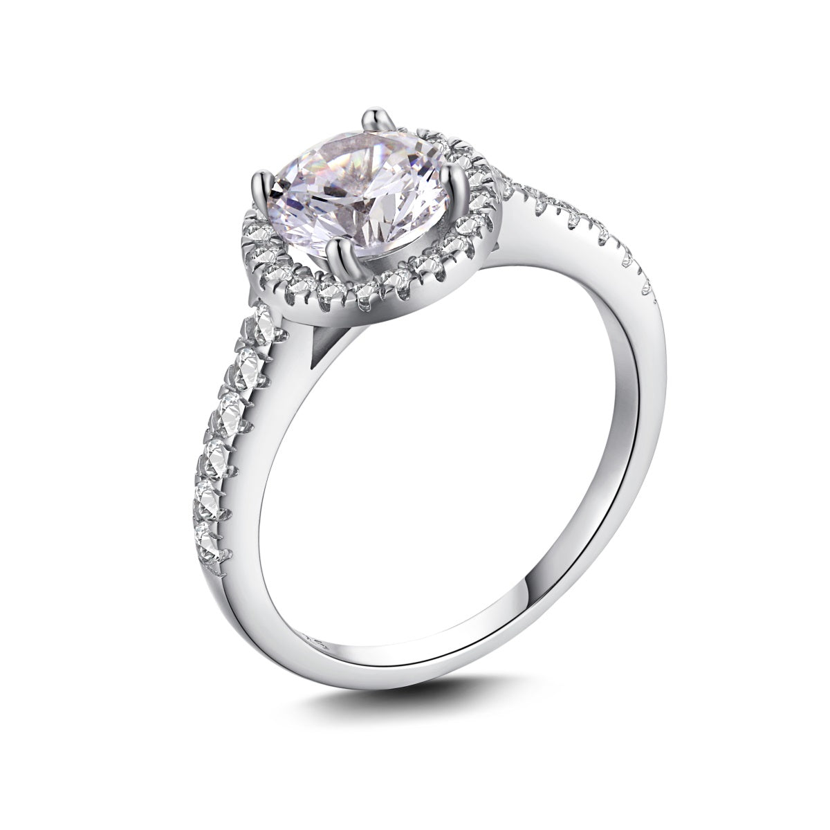 Crystal Round Rhodium-Plated Ring