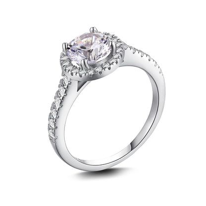 Crystal Round Rhodium-Plated Ring