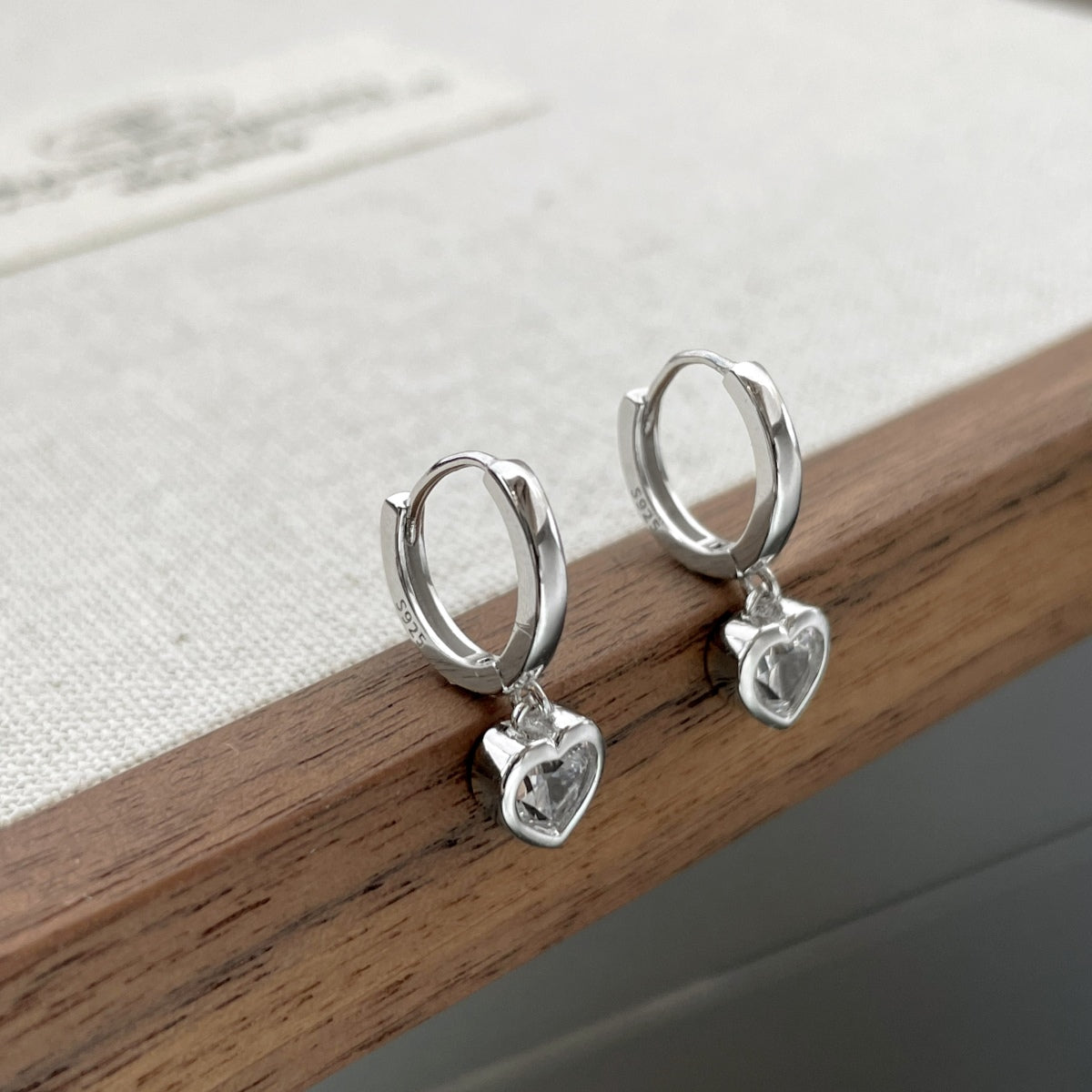 Mini Heart Dangling Rhodium Hoops