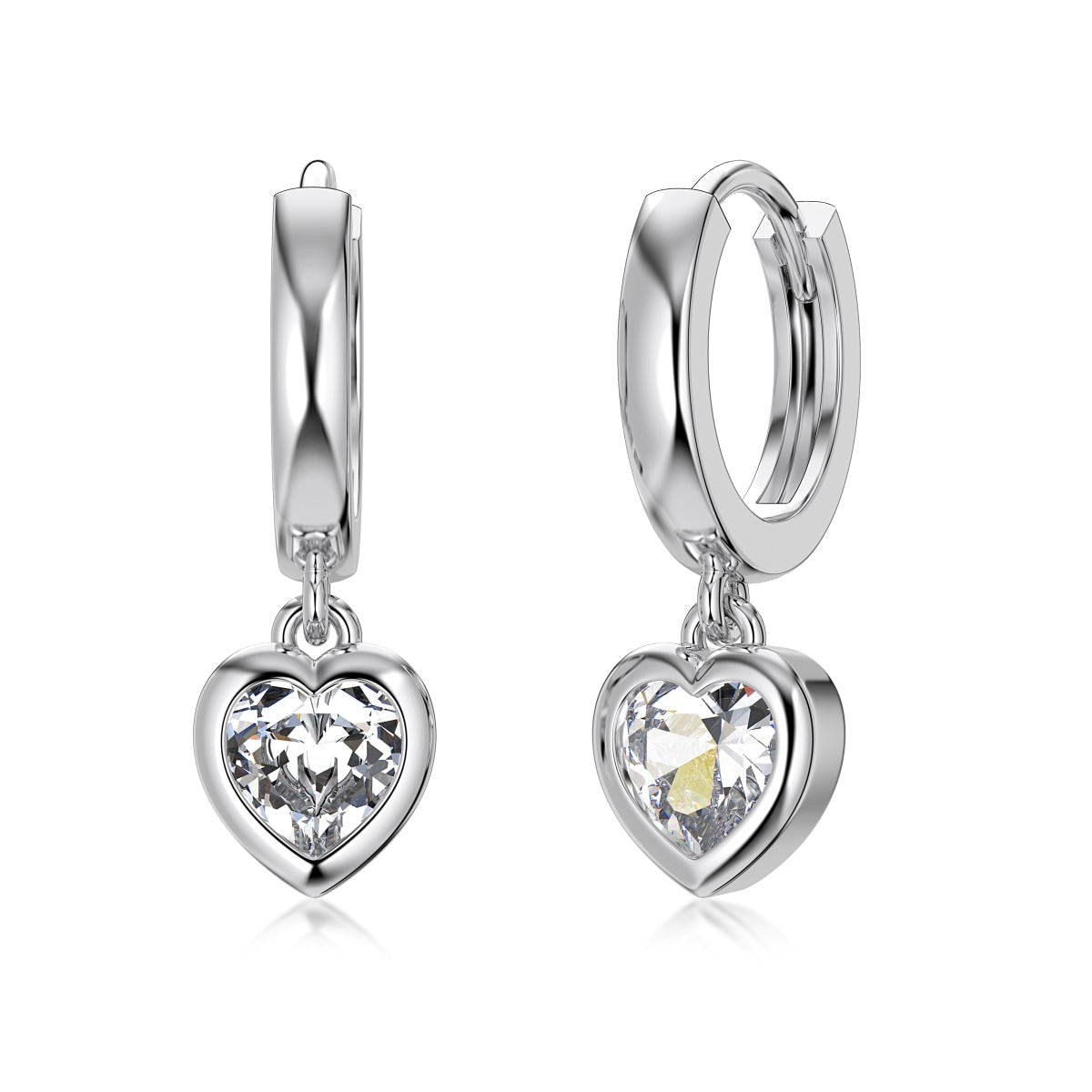 Dangling Mini Heart Rhodium-Plated Hoop Earrings