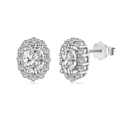Crystal Oval Rhodium-Plated Stud Earrings