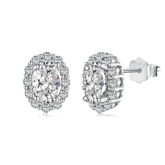 Crystal Oval Rhodium-Plated Stud Earrings
